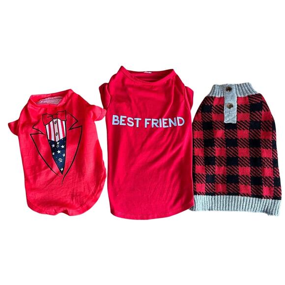 Dog Sweater and Two Shirts Red Small Pets Lot - Picture 1 of 2